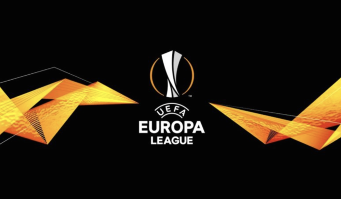 O logotipo da Liga Europa em um fundo preto.