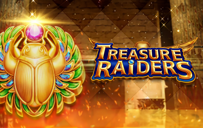 Imagem promocional do jogo Treasure Raiders com símbolo do escaravelho dourado